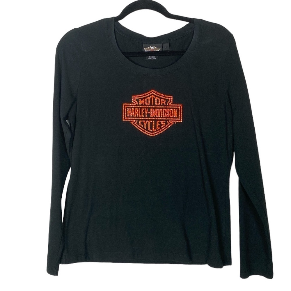 Harley Davidson logo rhinestone long sleeve top